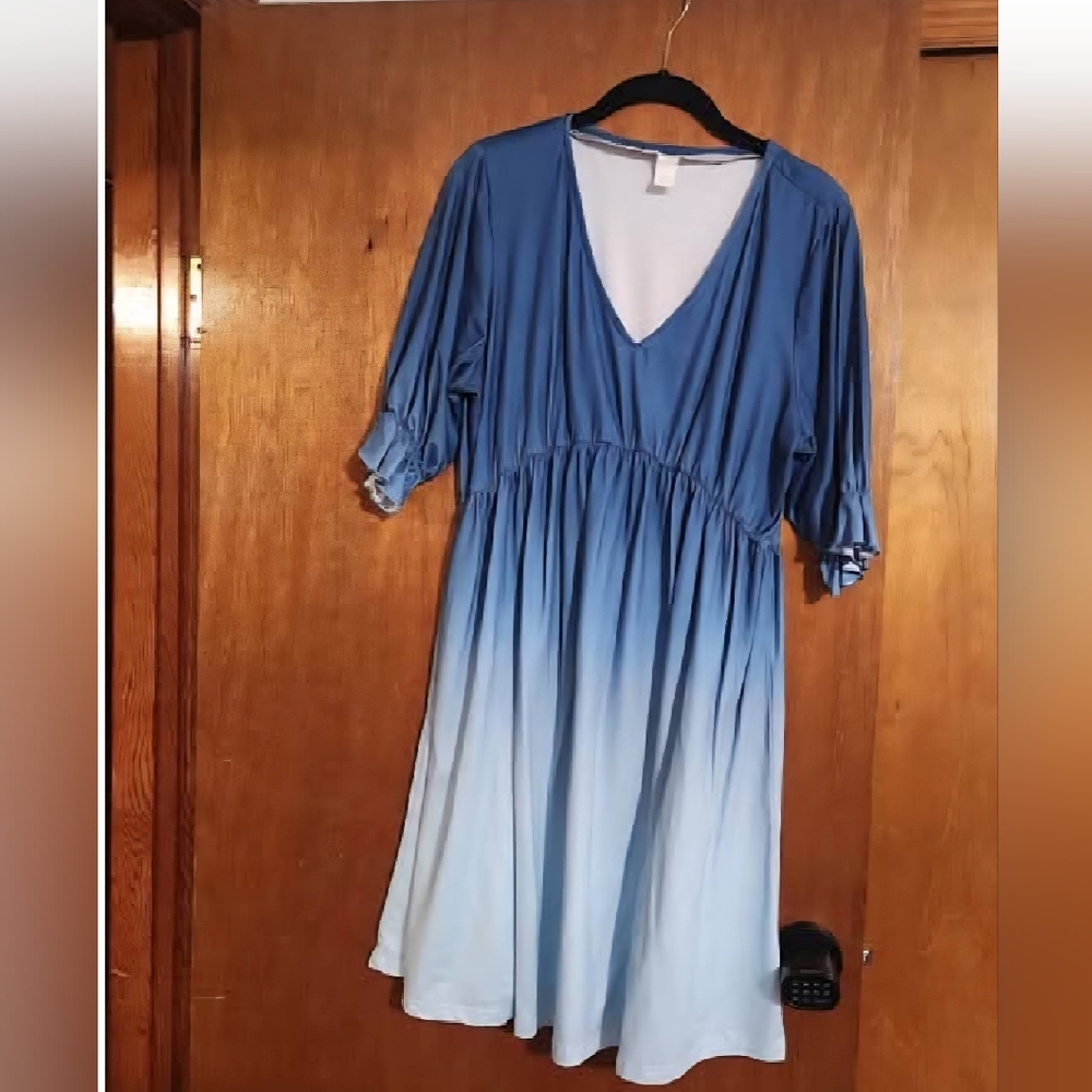 Elegant Blue Ombre Long Sleeve Dress